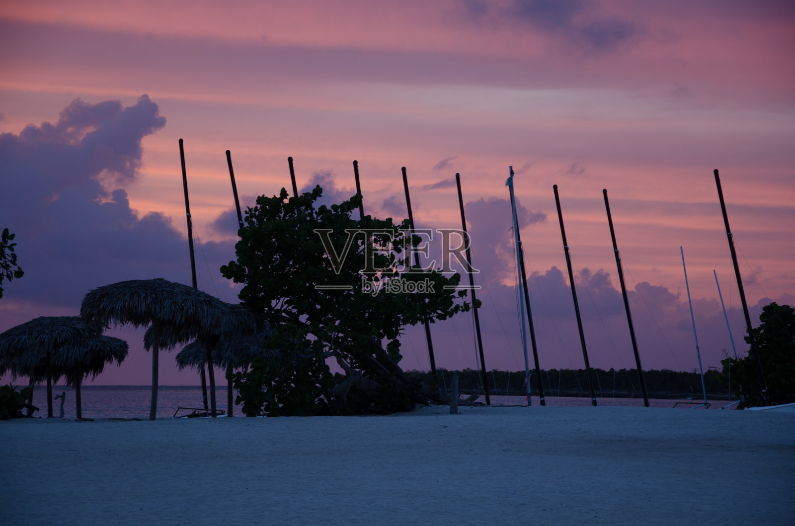 古巴,海滩,日落,双体船,帆船,帕拉帕照片摄影图片