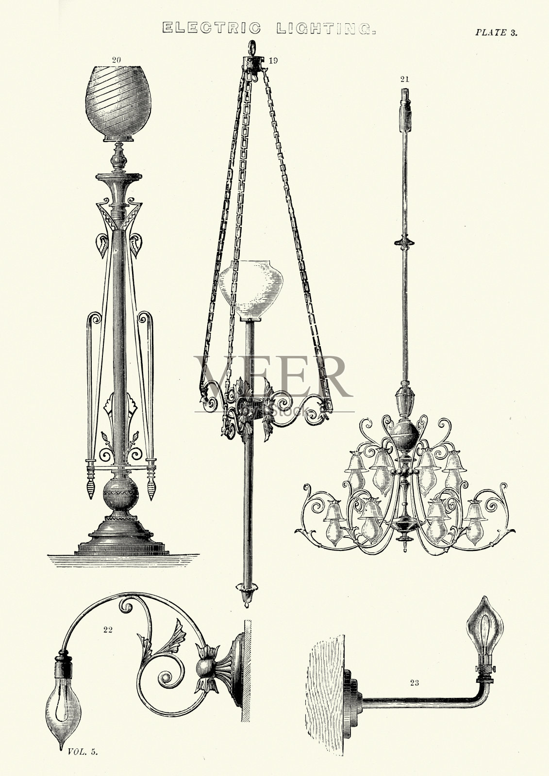 19世纪的电气照明插画图片素材