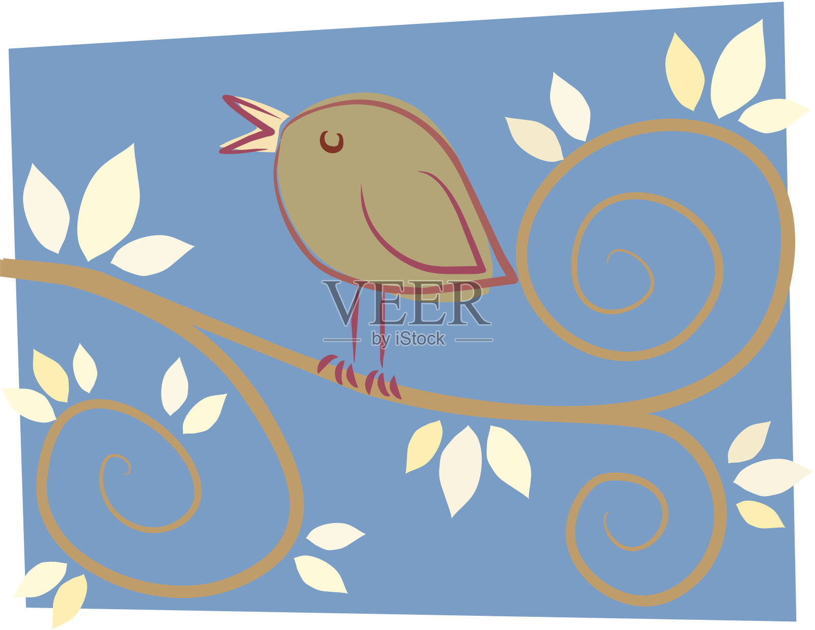 树枝上的鸟插画图片素材