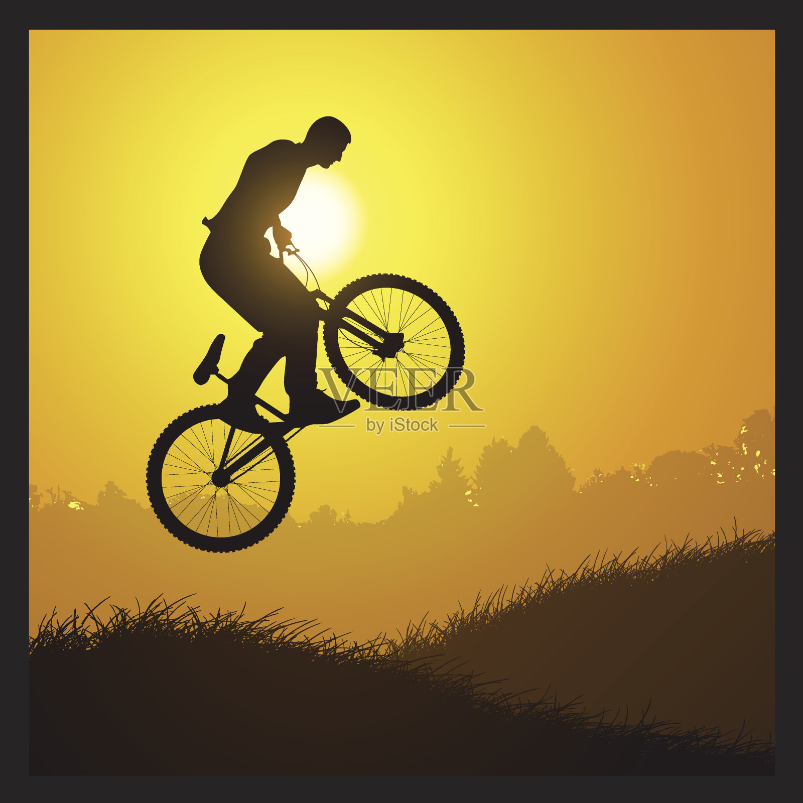 自行车日落插画图片素材