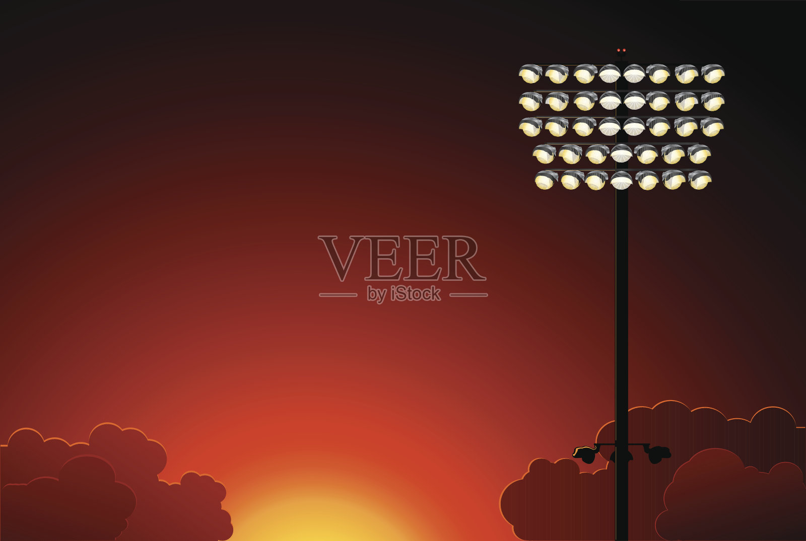 日落时的体育场灯光插画图片素材