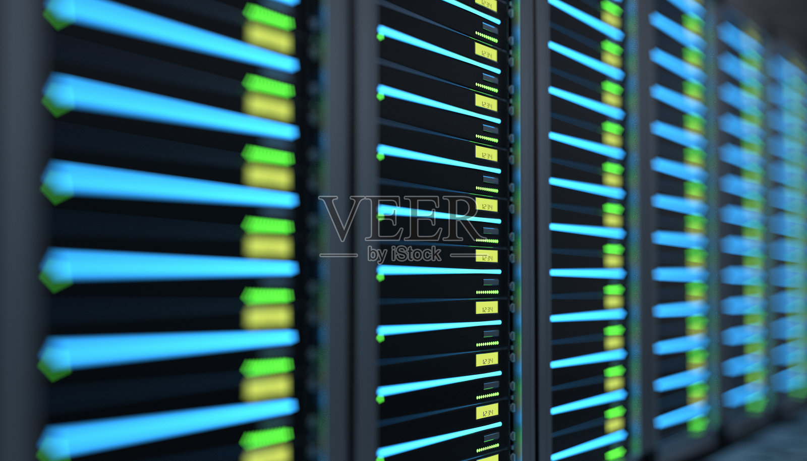 数据中心中有一排排服务器硬件的房间照片摄影图片