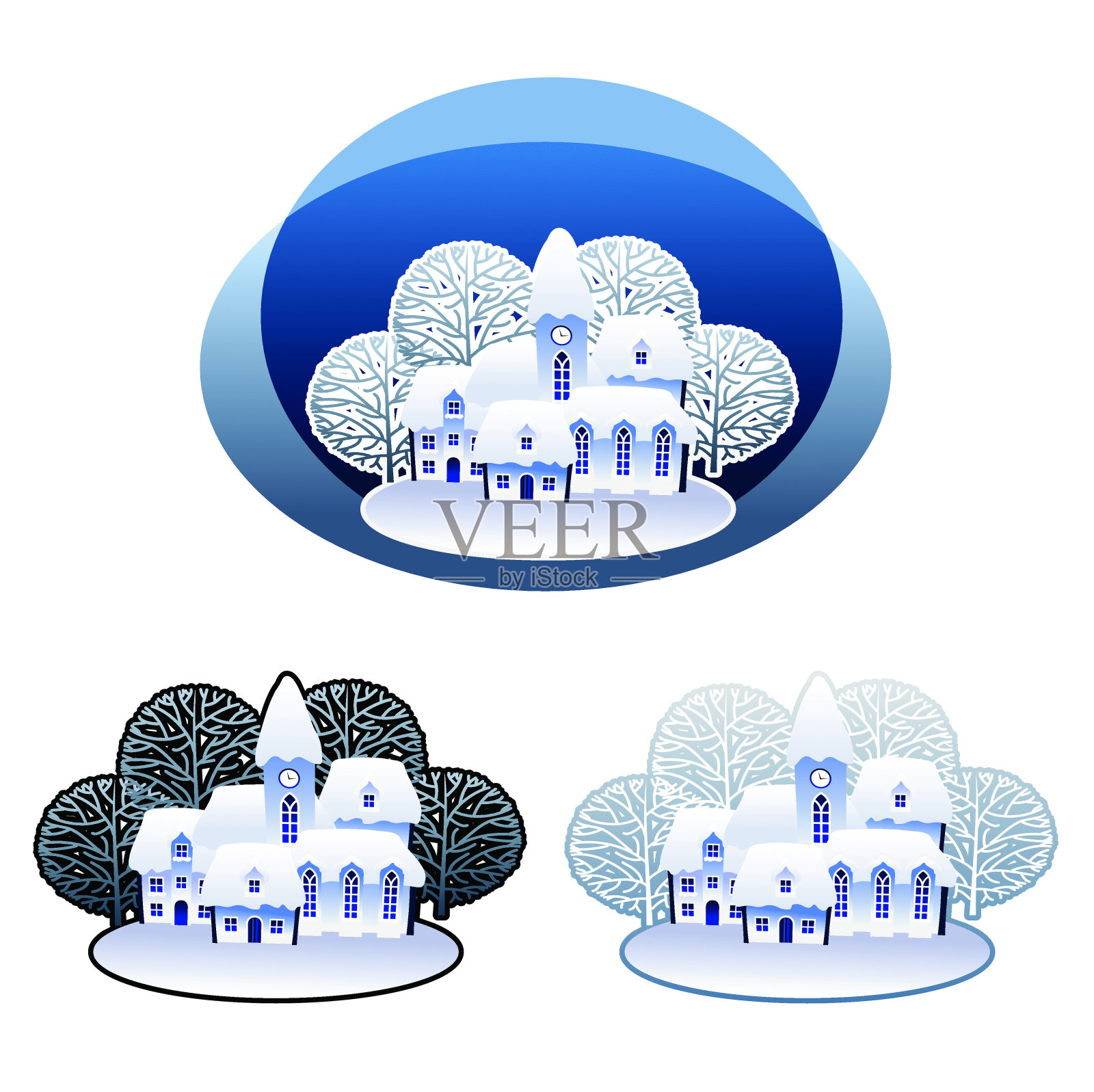 冬天村庄插画图片素材