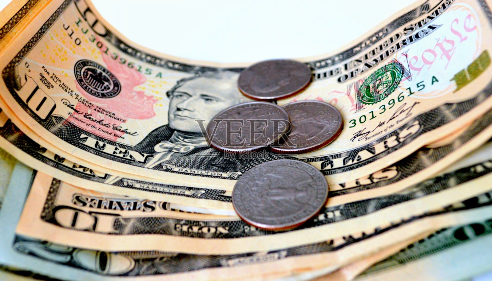 美元纸币和硬币照片摄影图片