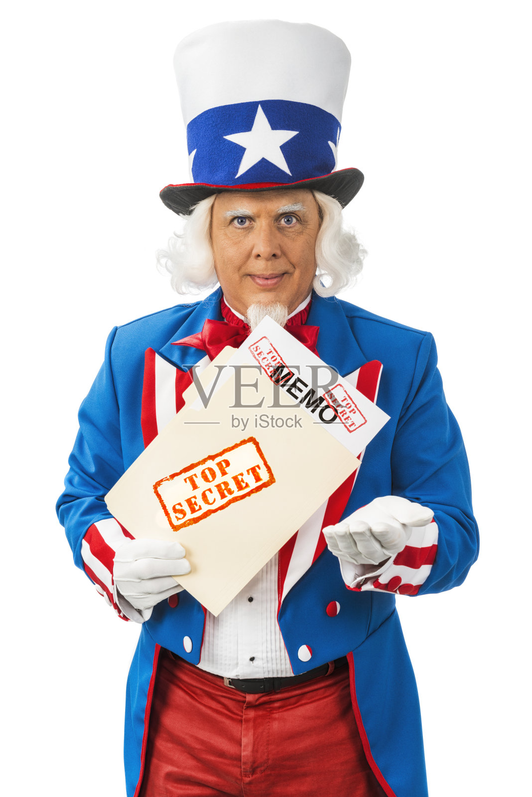 山姆大叔从一个文件夹中拿出了一份绝密备忘录照片摄影图片