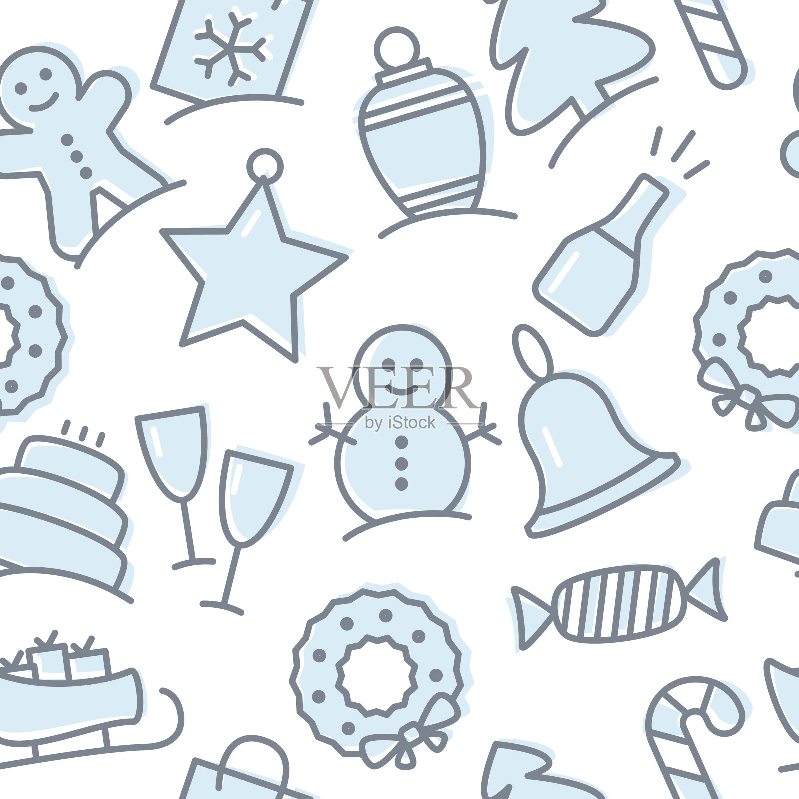 圣诞图标设置无缝模式插画图片素材