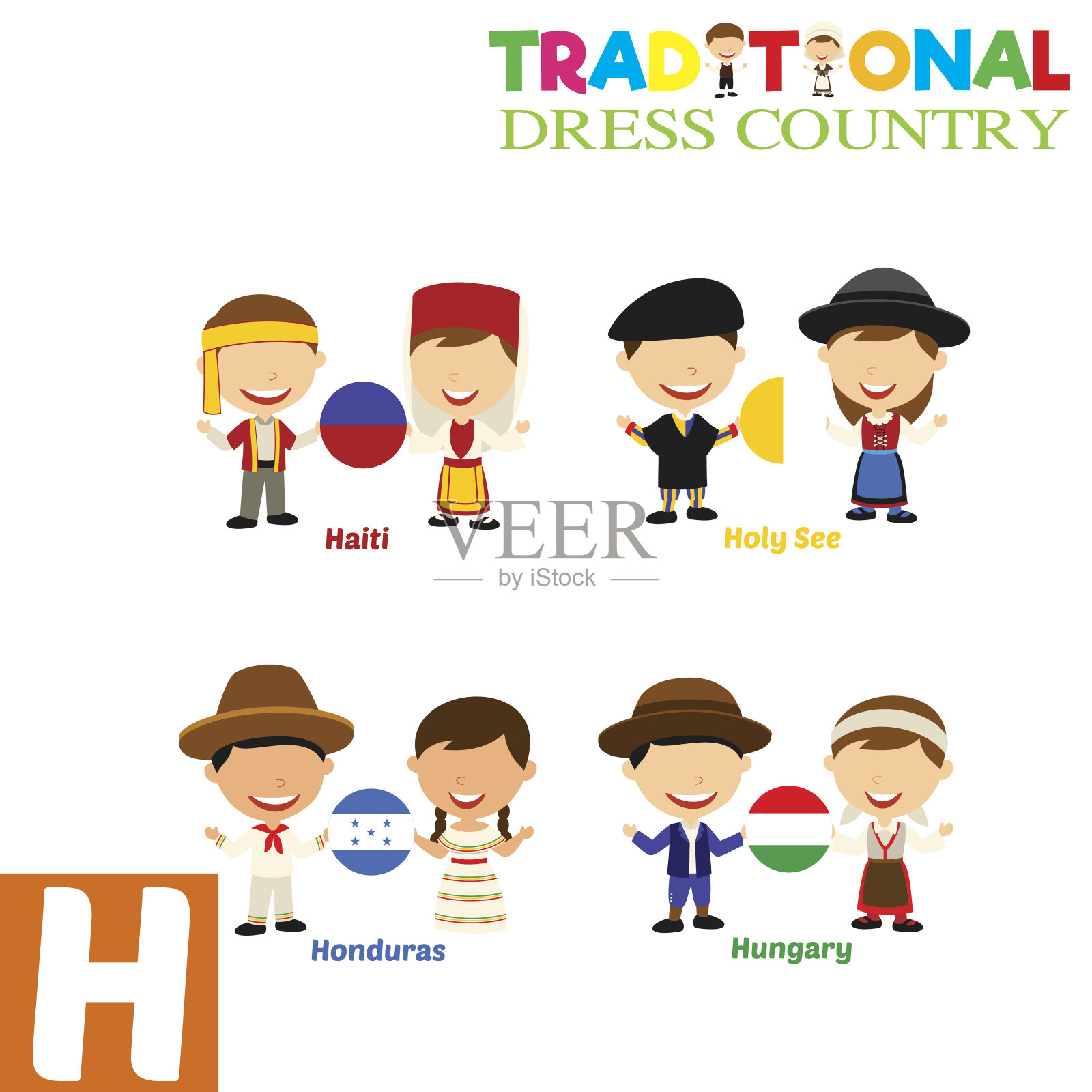 传统服饰国家字母插画图片素材