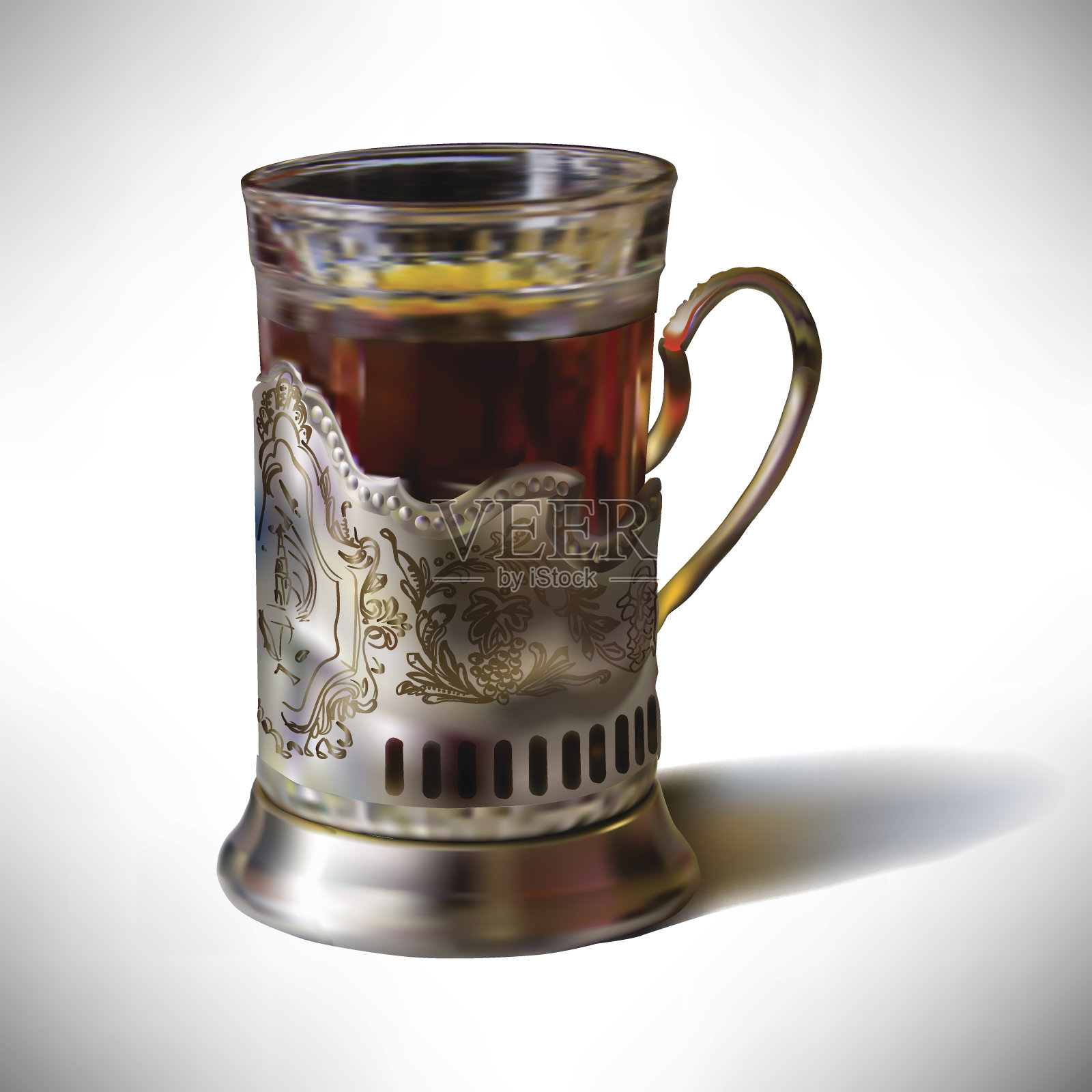 老式杯托中的逼真矢量茶杯插画图片素材