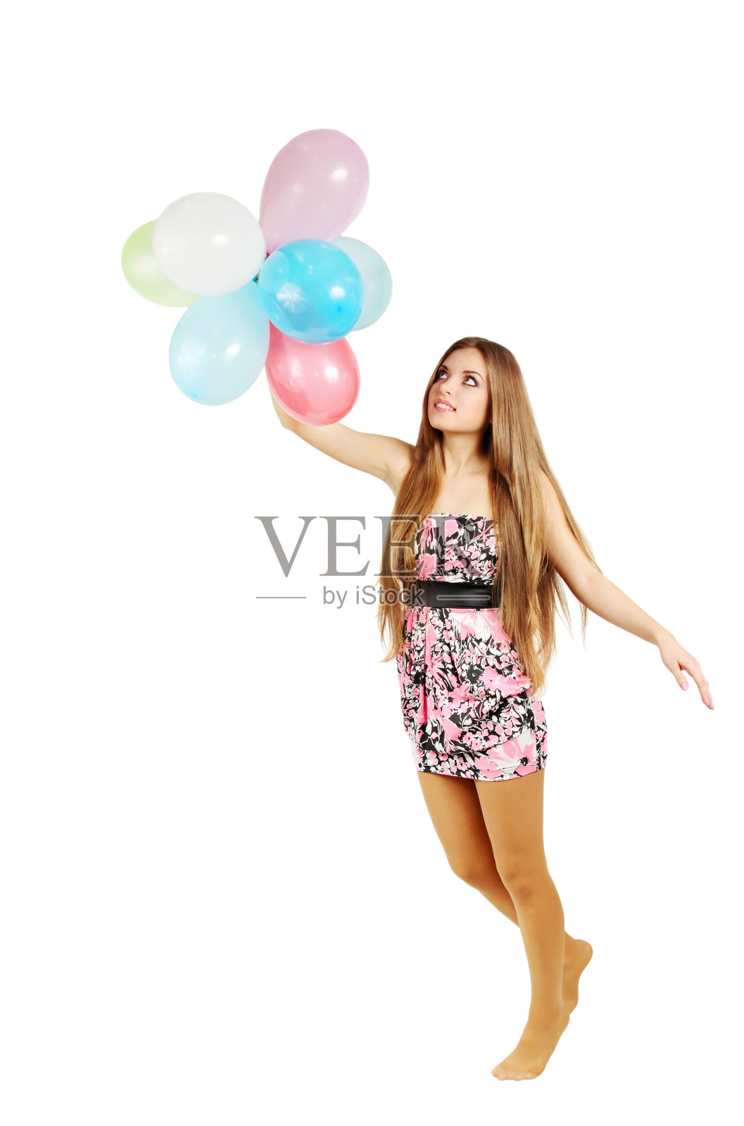 坐气球的女人照片摄影图片