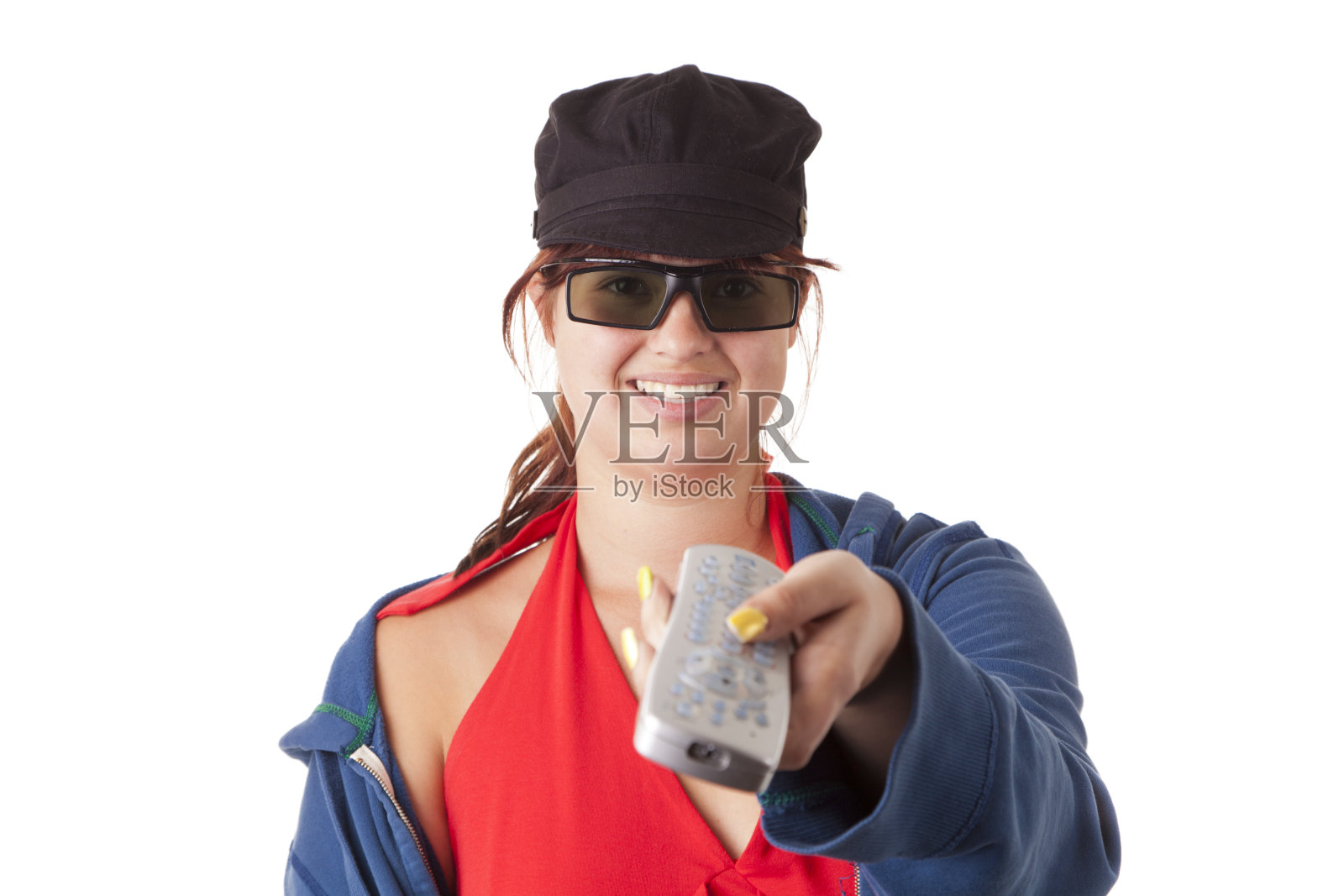 拿着遥控器的女孩照片摄影图片