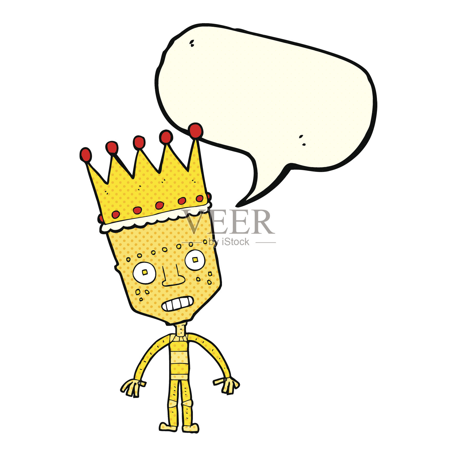 卡通机器人与皇冠与语音泡泡插画图片素材