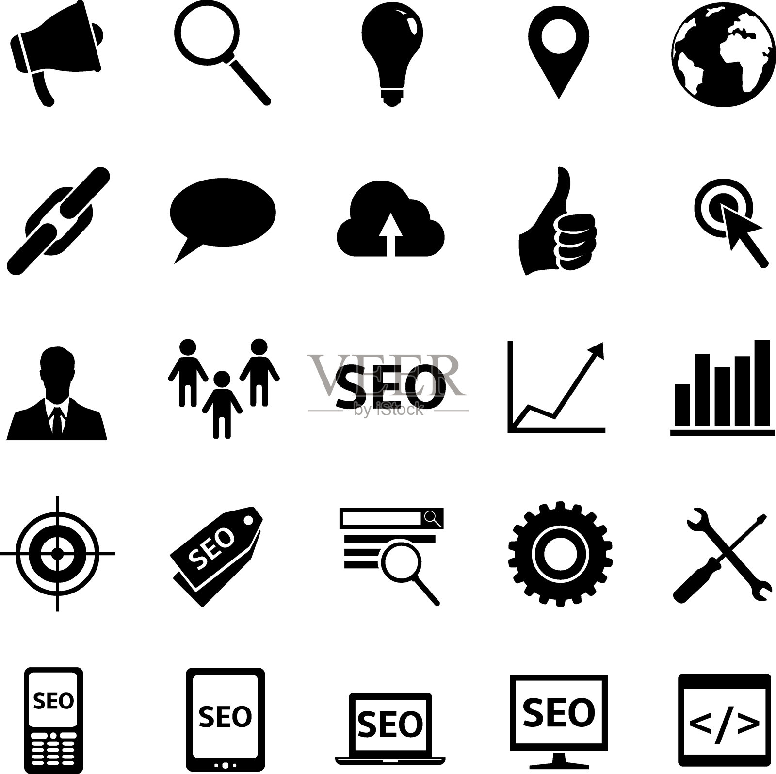 白色背景上的向量SEO图标集图标素材
