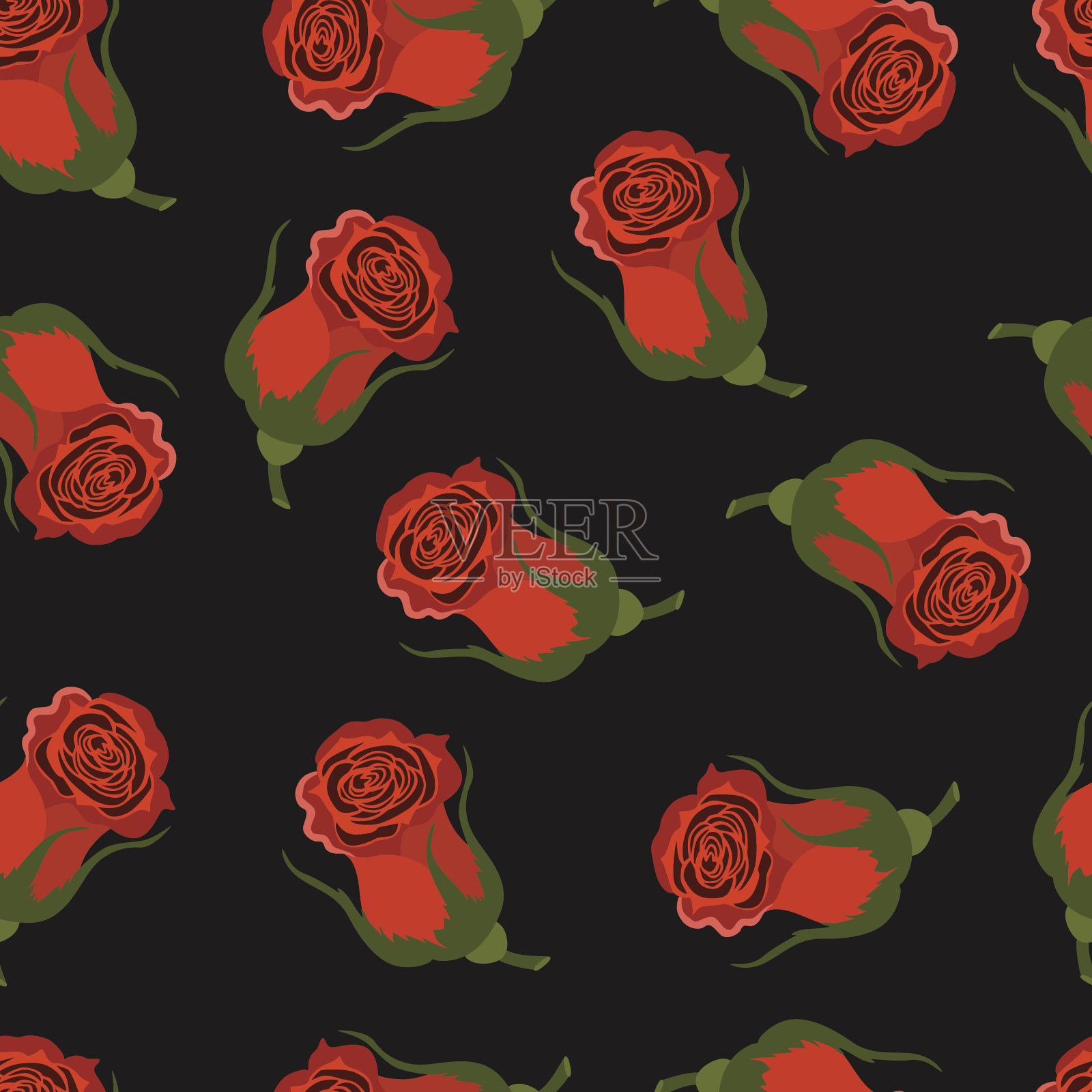 矢量无缝图案与花插画图片素材