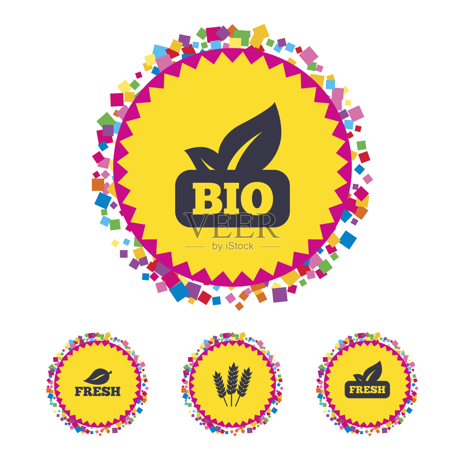 天然新鲜的生物食品图标。插画图片素材