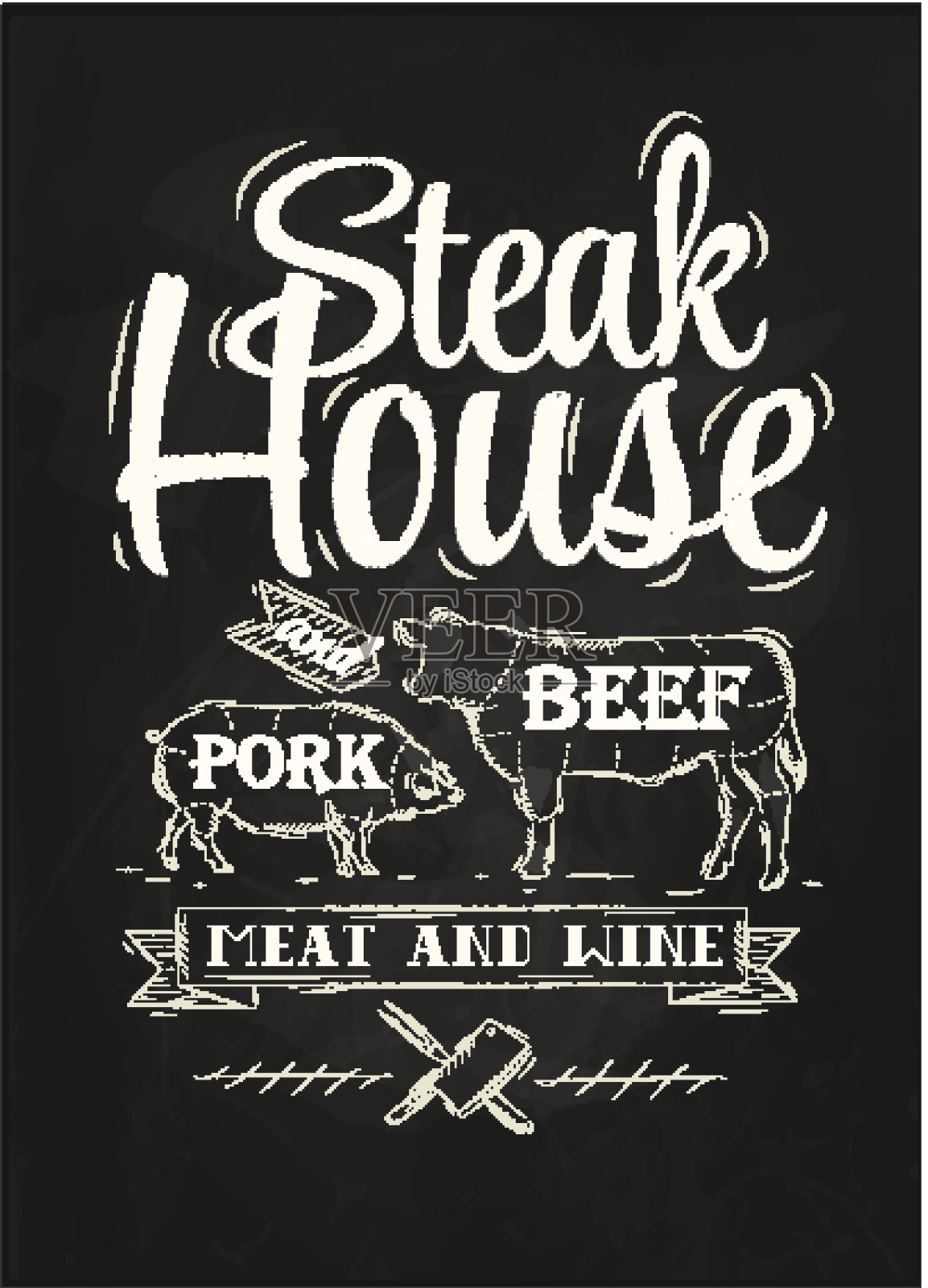 海报牛排馆粉笔插画图片素材