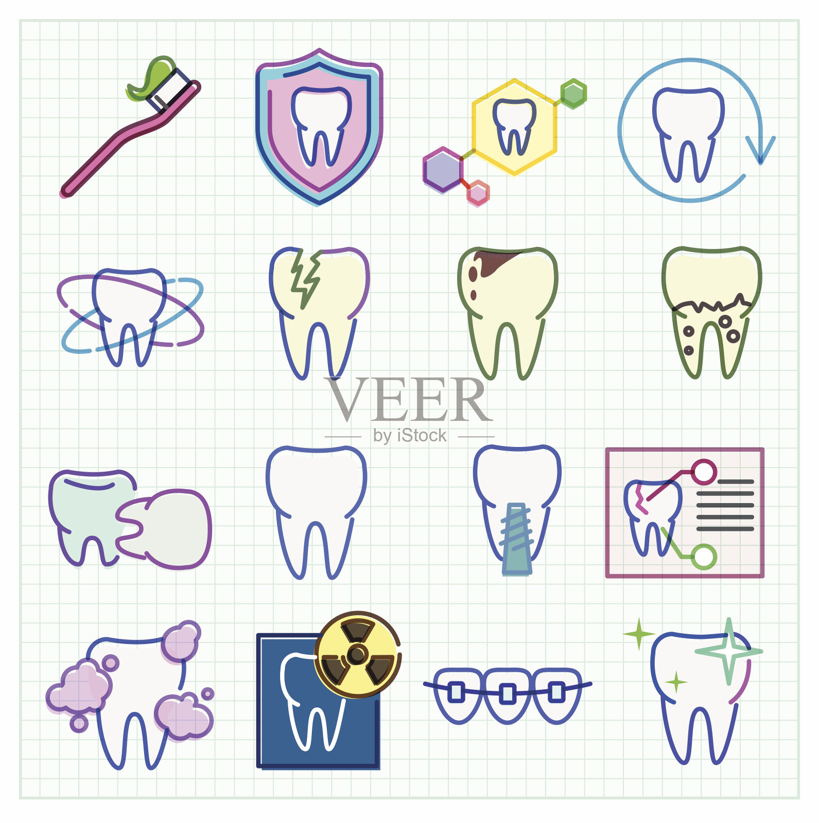 向量医学口腔医学图标设置图标素材