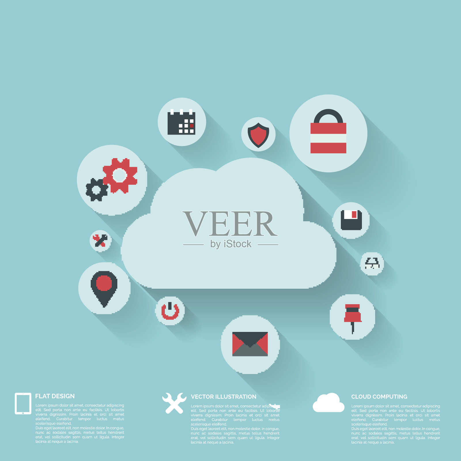 扁平抽象背景与网页图标,界面符号,云计算插画图片素材