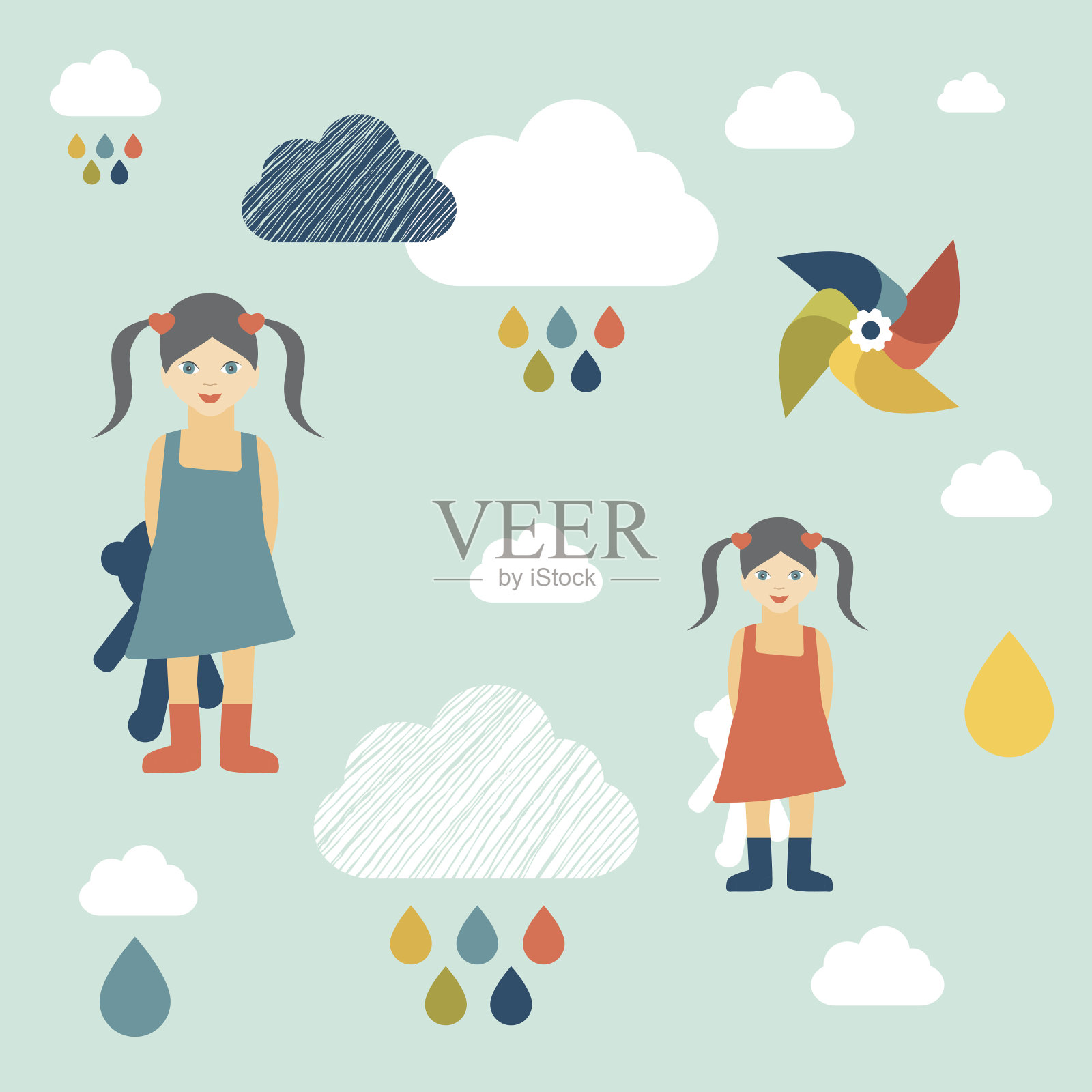 孩子墙纸图案。女孩的概念。插画图片素材