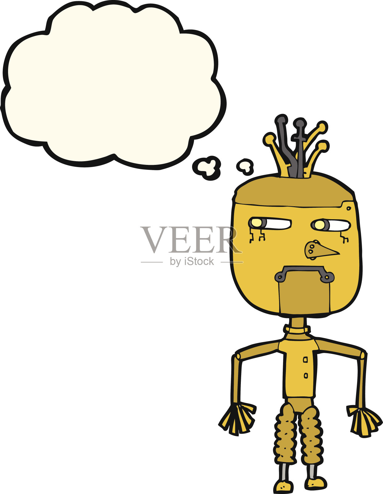 卡通机器人与思想泡泡设计元素图片