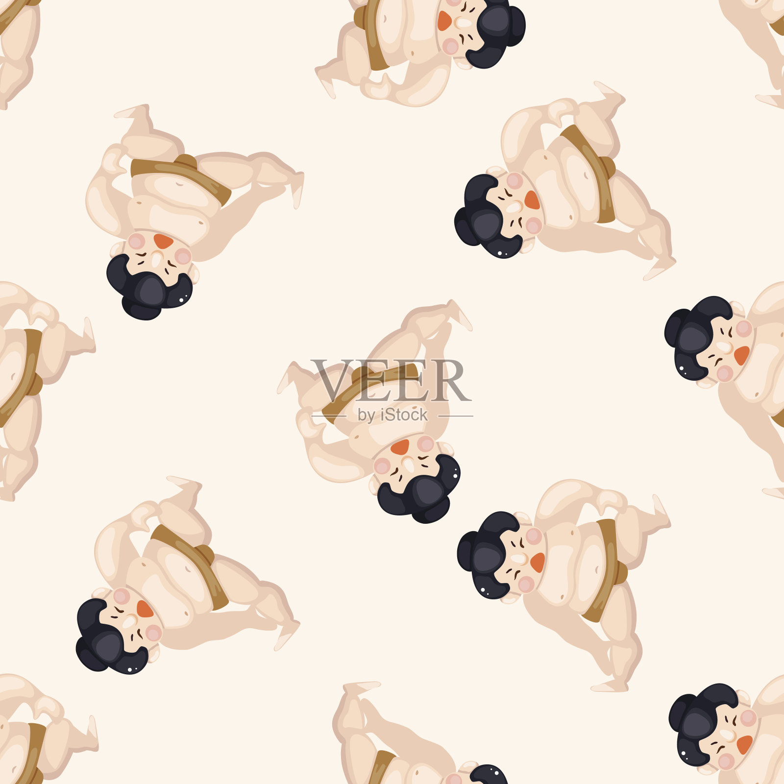 相扑,卡通无缝图案背景插画图片素材