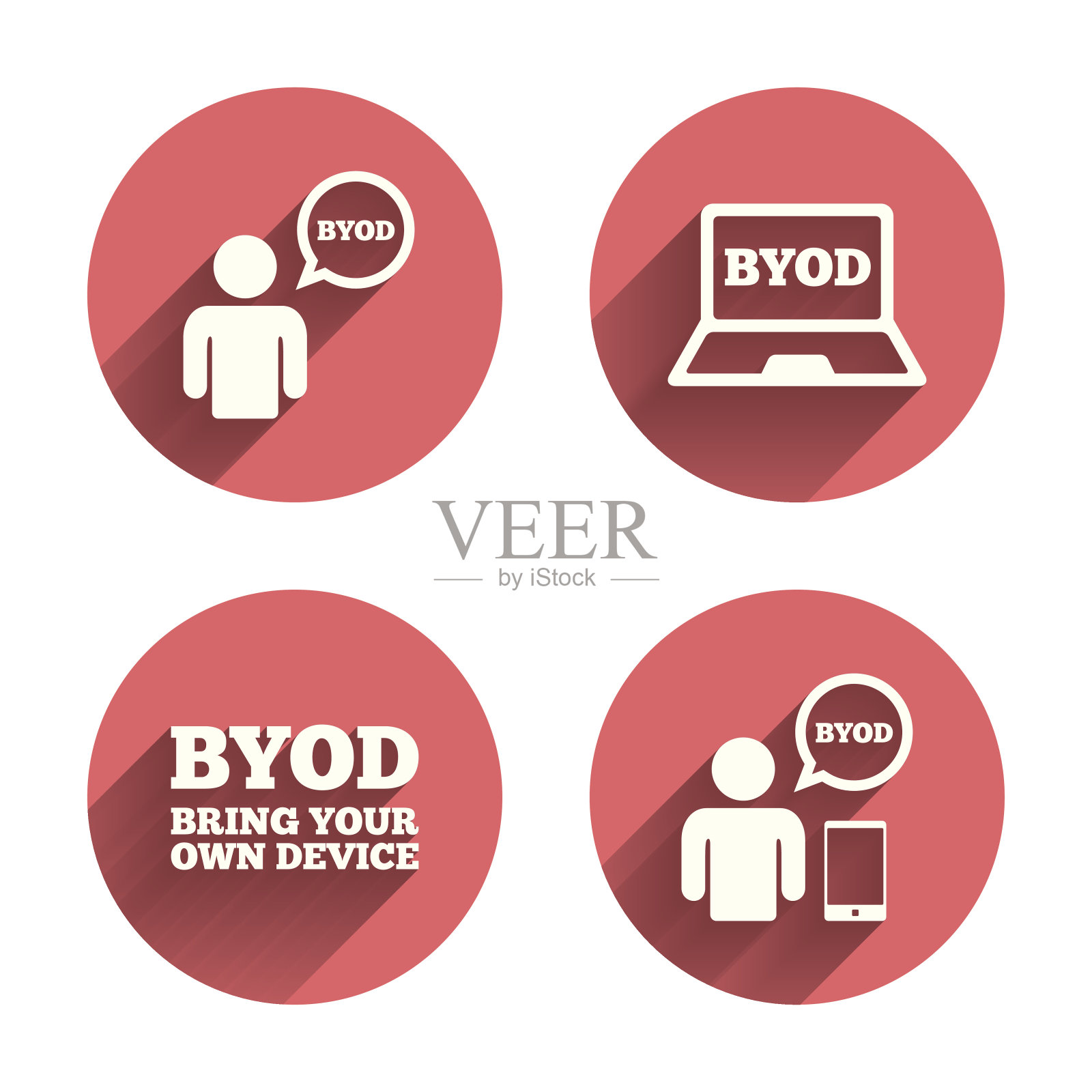 BYOD迹象。人与笔记本和智能手机插画图片素材