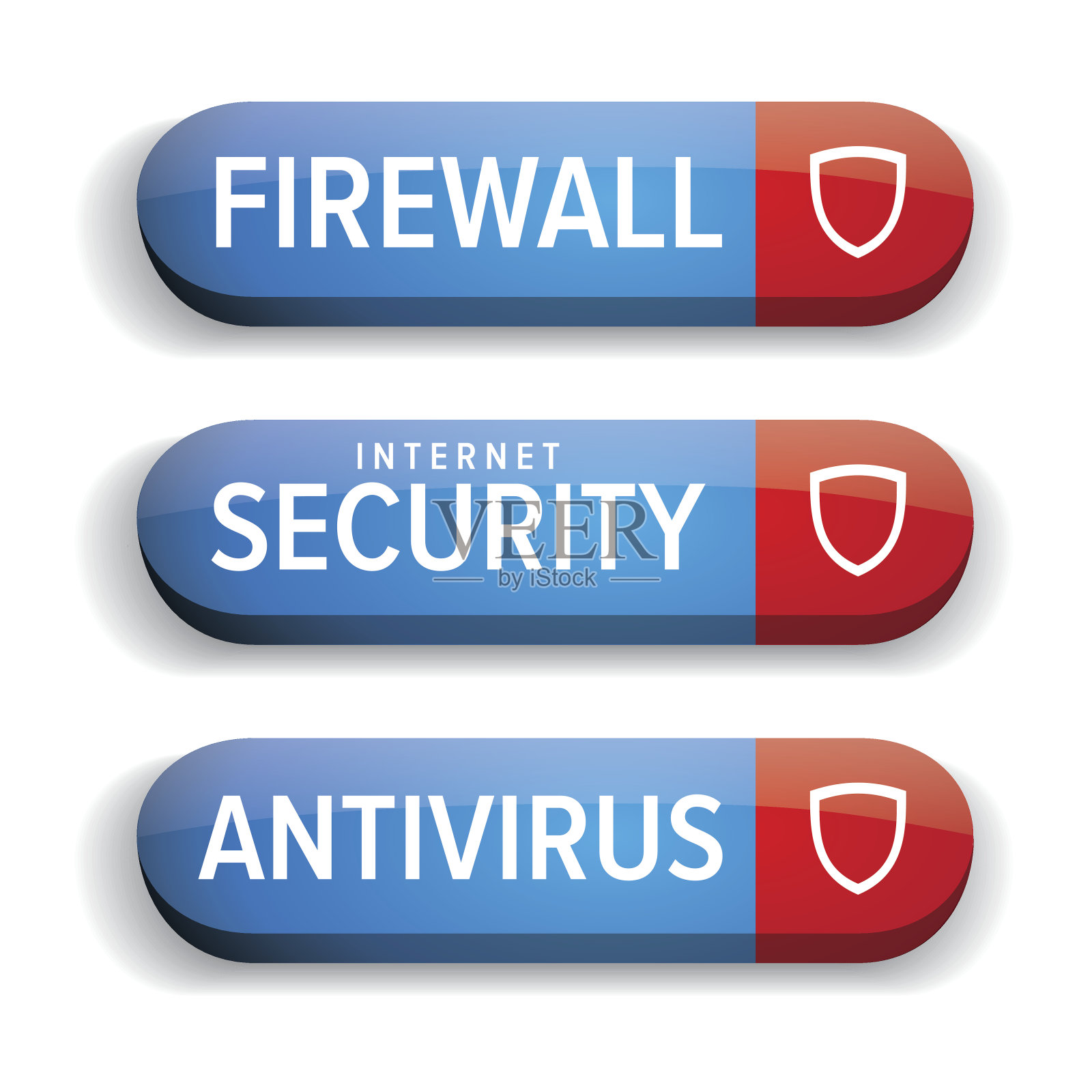 互联网安全,防火墙,防病毒按钮向量蓝色插画图片素材