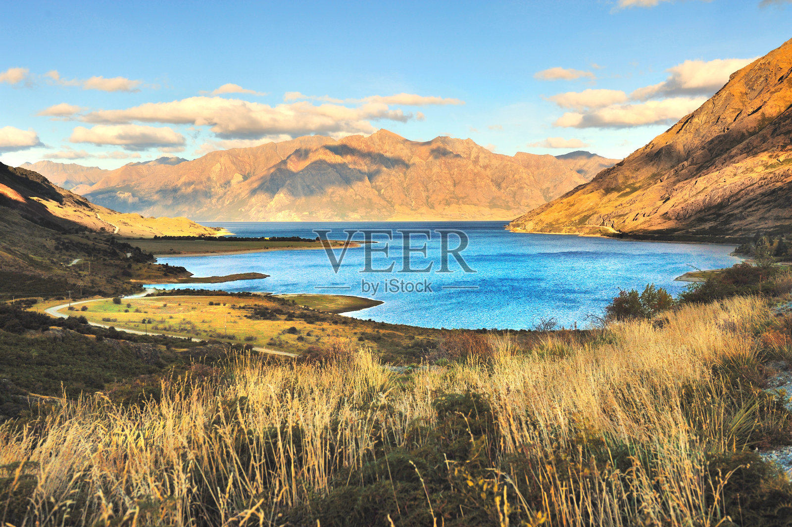 新西兰南岛的蓝湖和山照片摄影图片