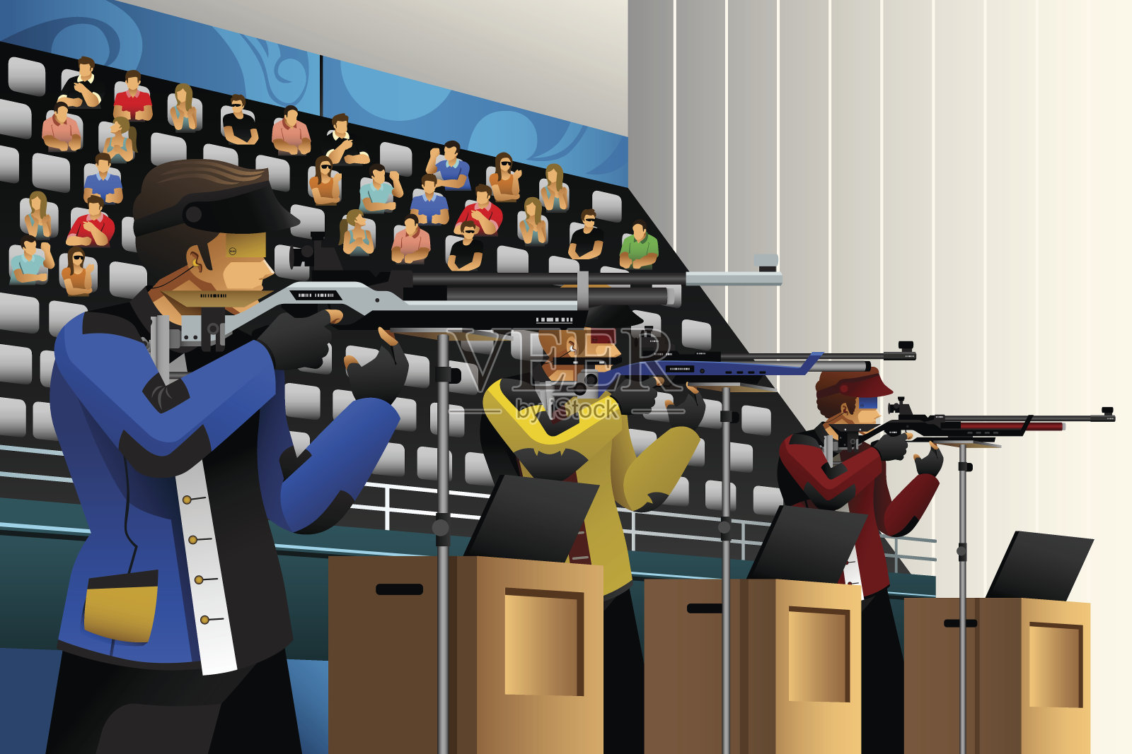 在比赛中,人们用步枪向靶子射击插画图片素材