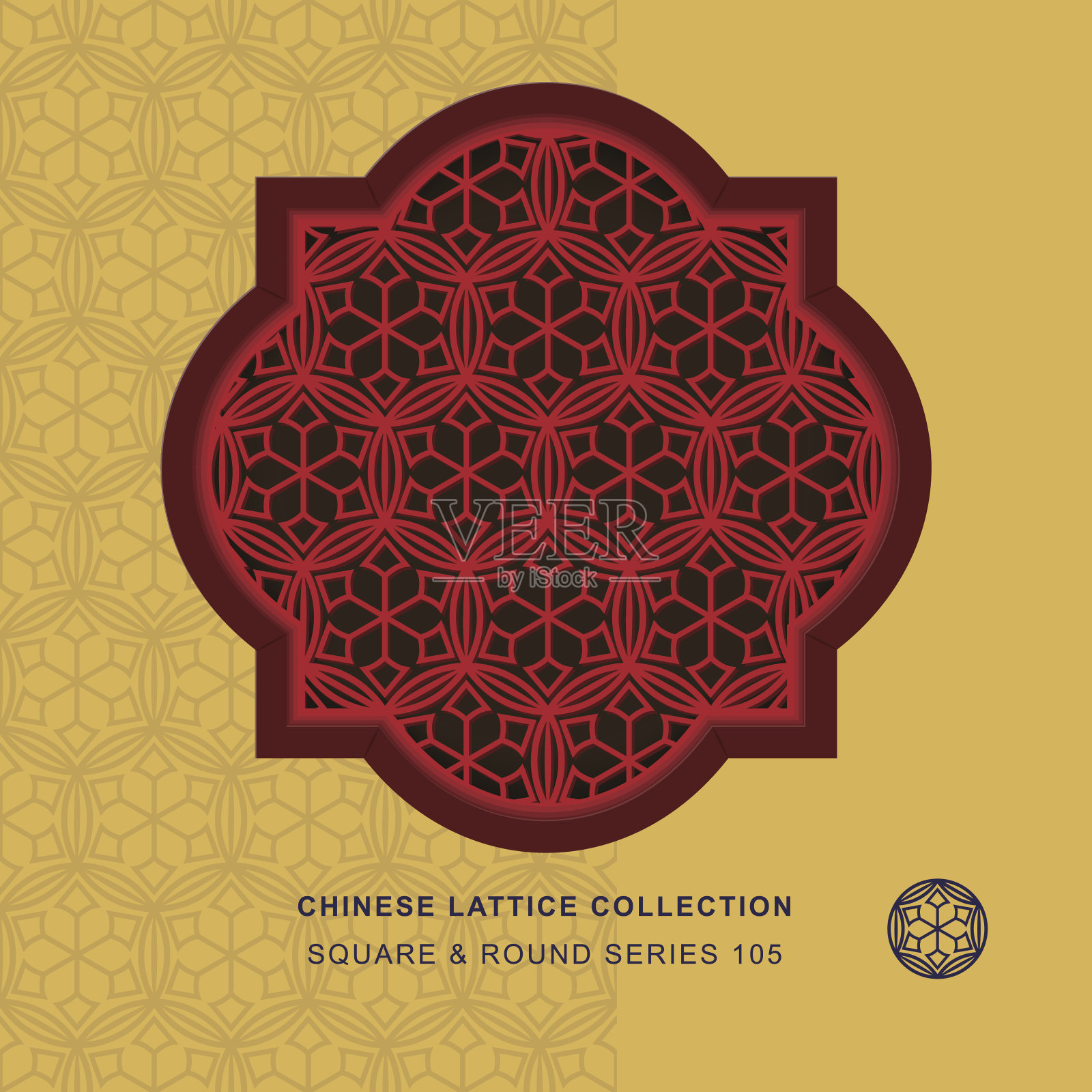 中式窗花窗方圆框105圆十字花插画图片素材