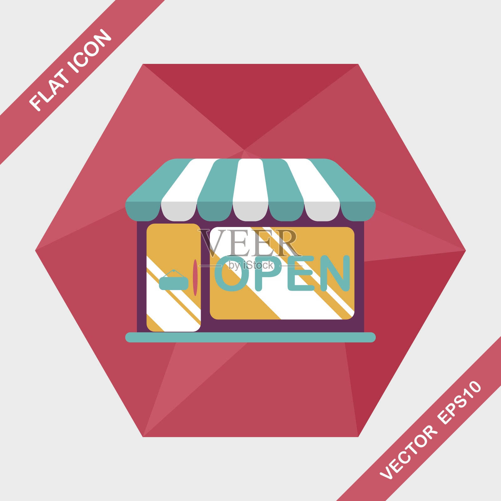 购物商店平面图标与长影子,eps10图标素材