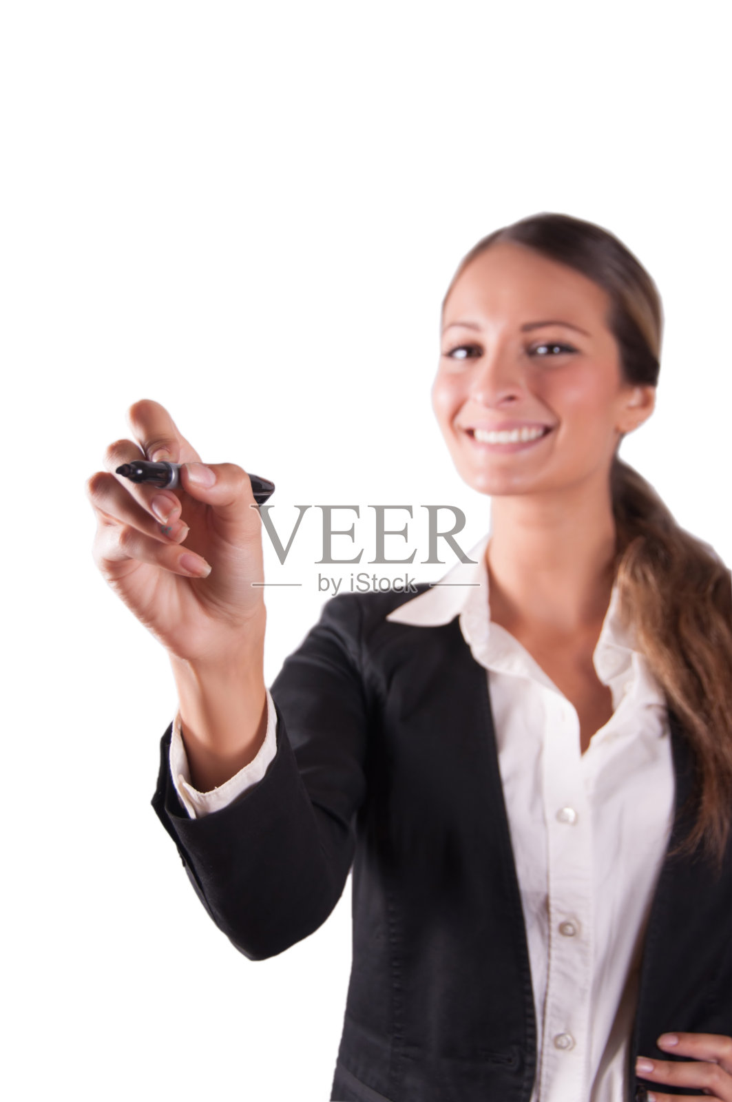 美丽性感的企业行政商务女士用铅笔写照片摄影图片