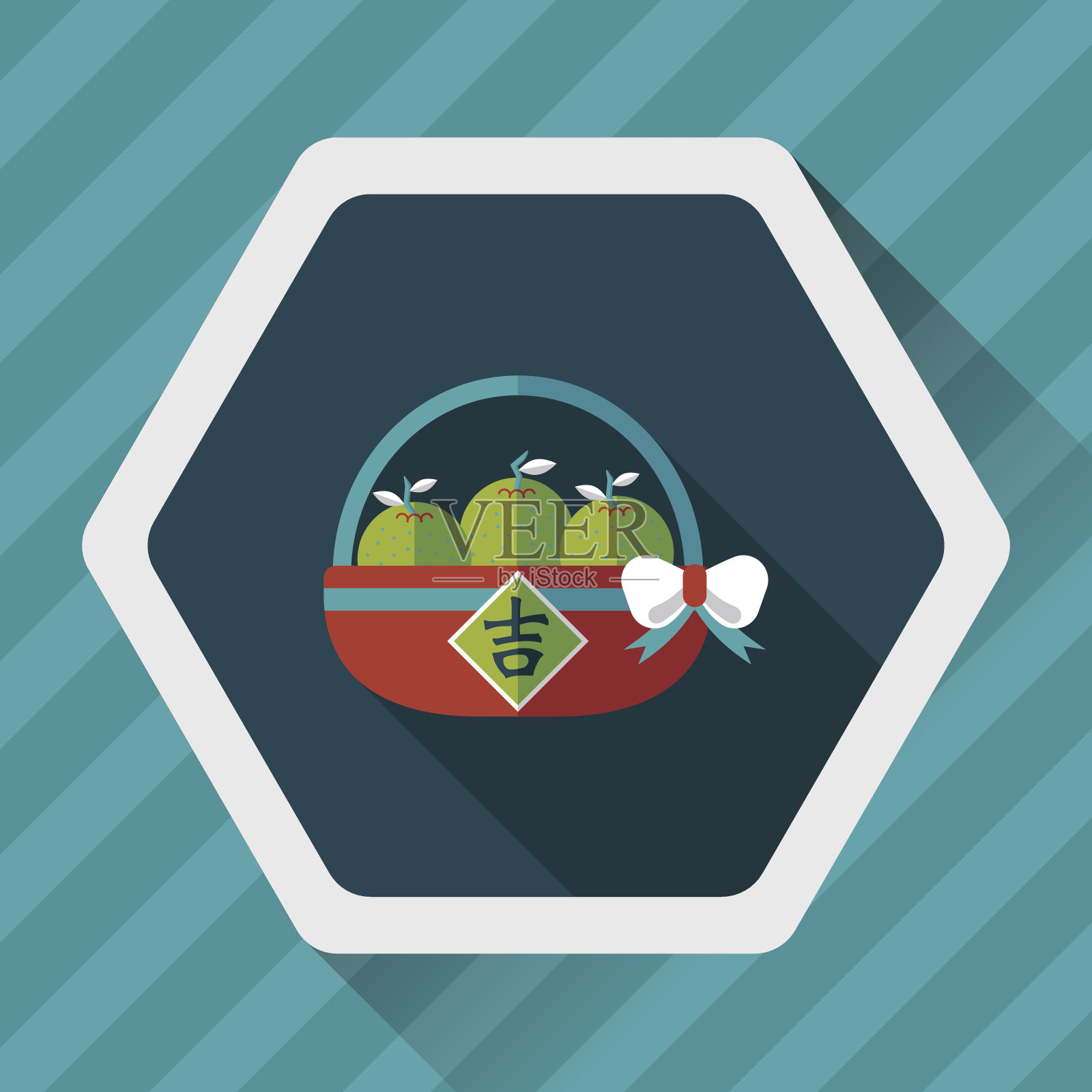 中国新年桔子平图标与长影子插画图片素材