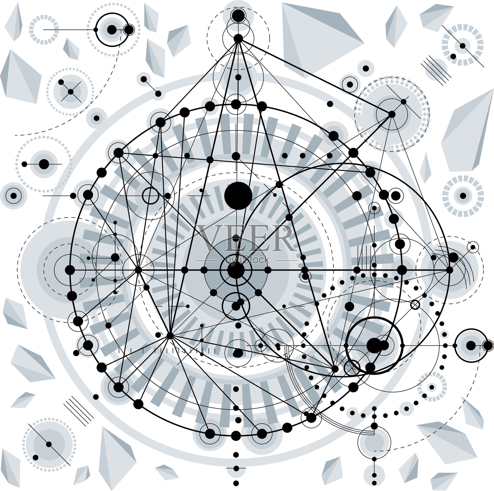 建筑蓝图,矢量数字背景与不同的几何设计元素。用作网站背景。插画图片素材