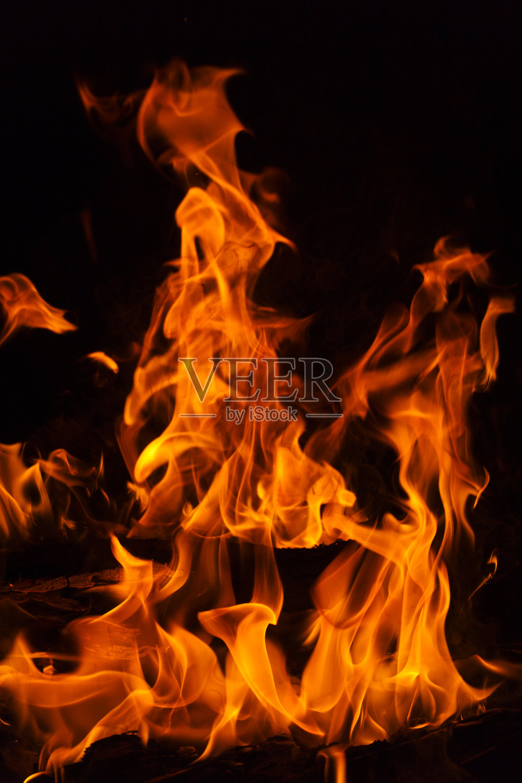 火焰在黑色背景。照片摄影图片