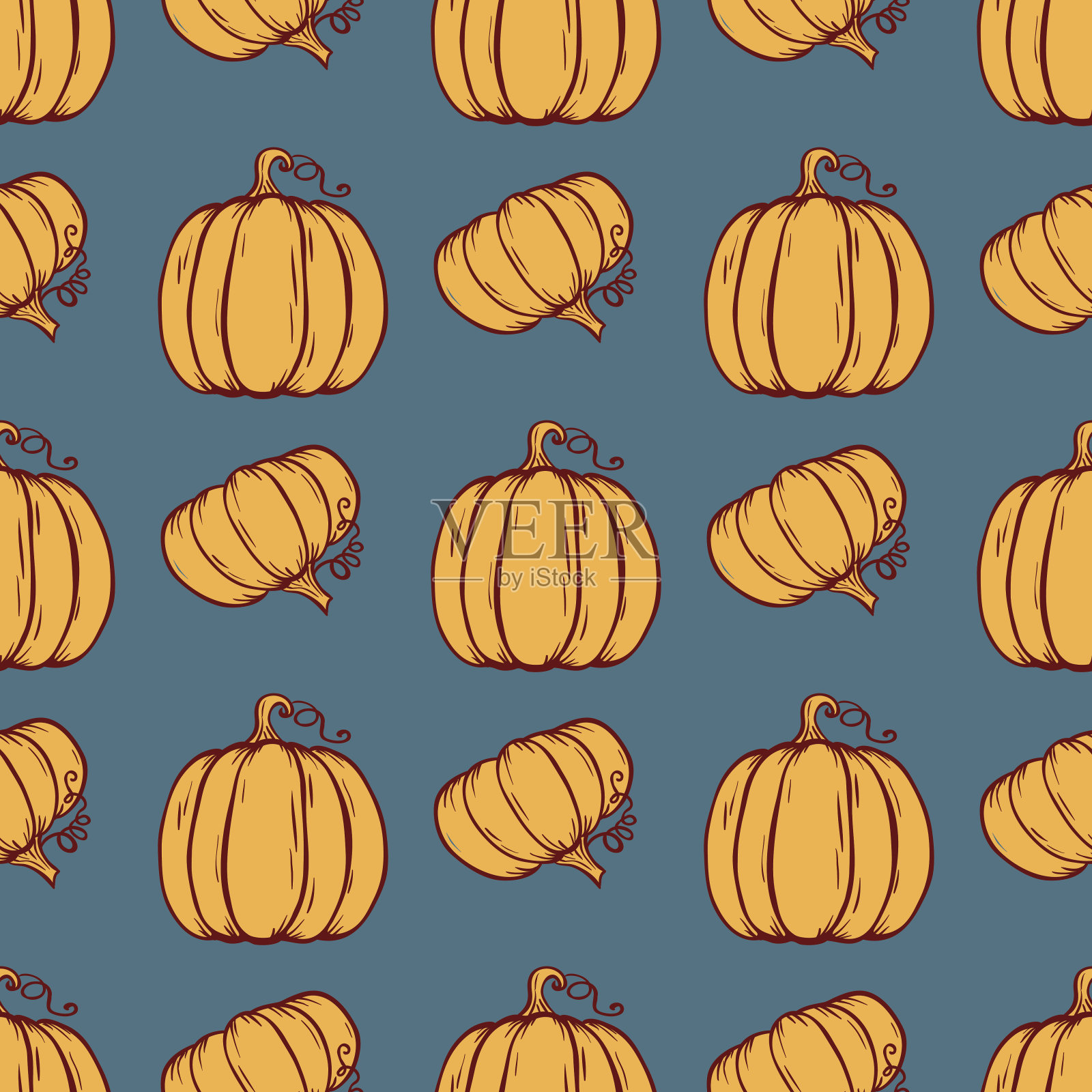 矢量无缝模式与南瓜。插画图片素材