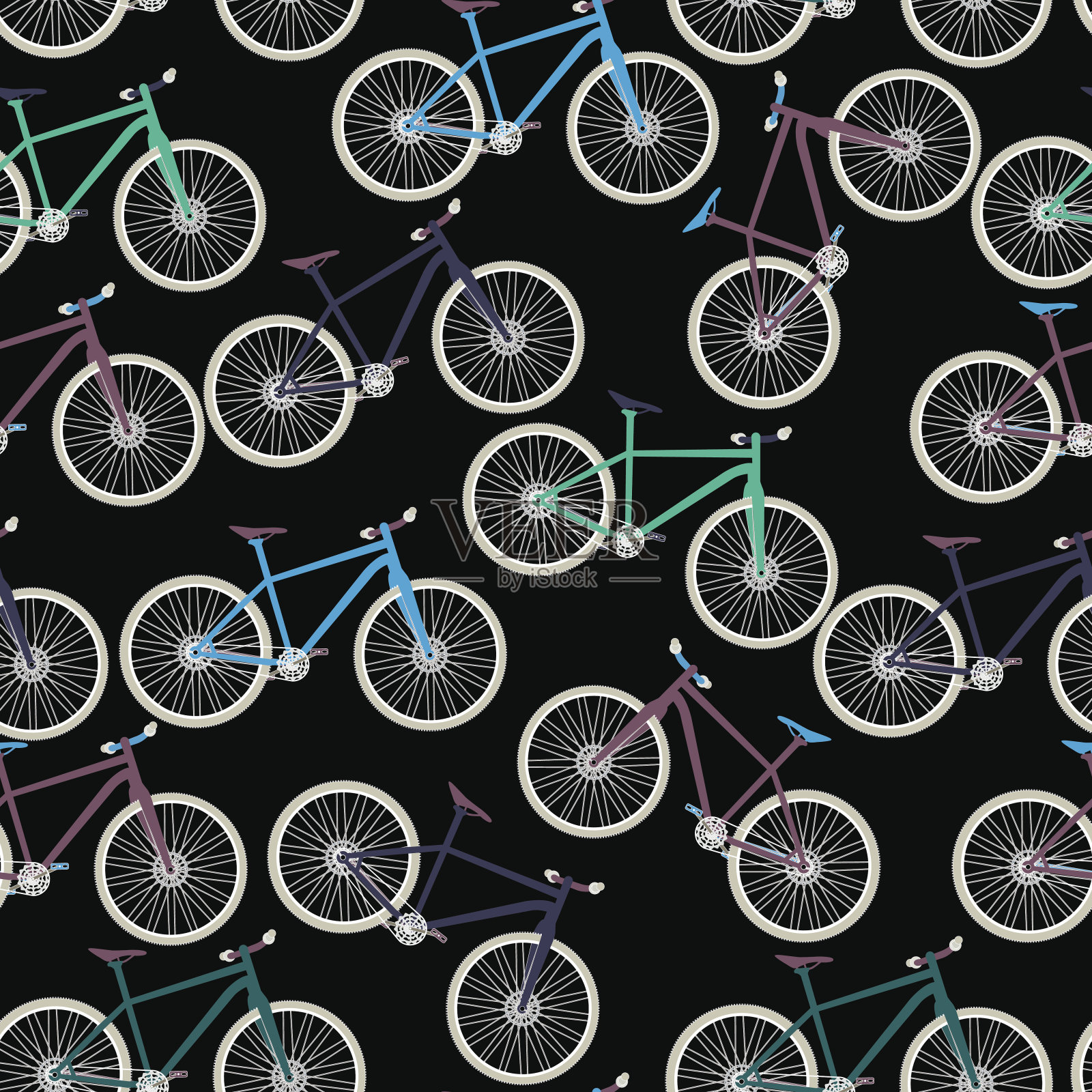 自行车剪影无缝图案背景。向量Illustrat插画图片素材
