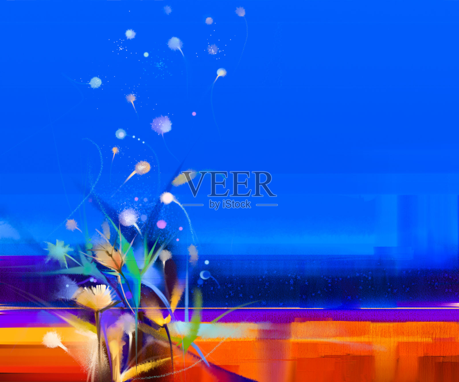 在画布上抽象彩色油画风景插画图片素材