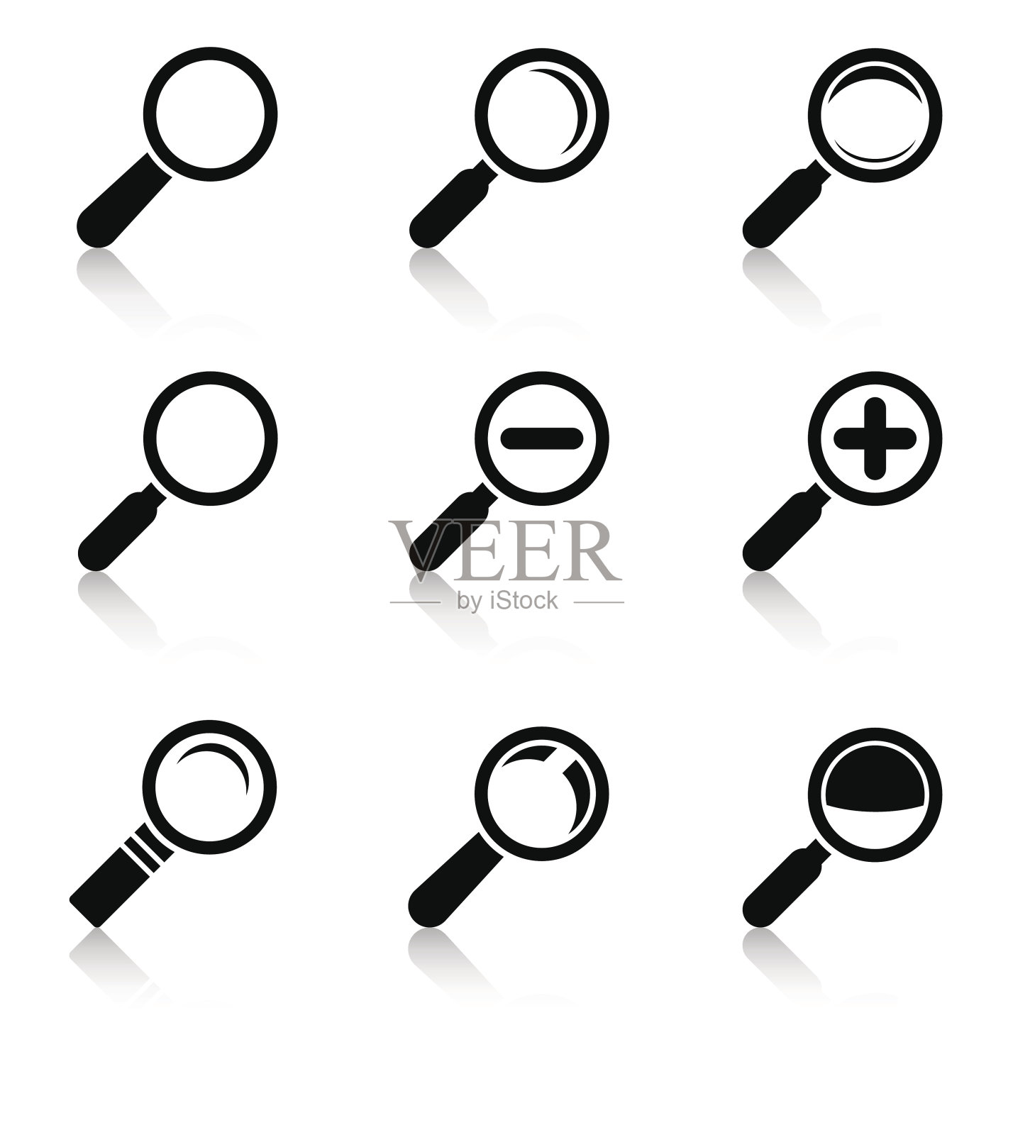 放大镜玻璃图标与反射插画图片素材