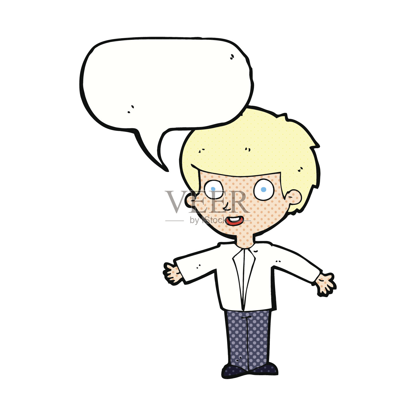 卡通快乐的男孩与言语泡泡设计元素图片