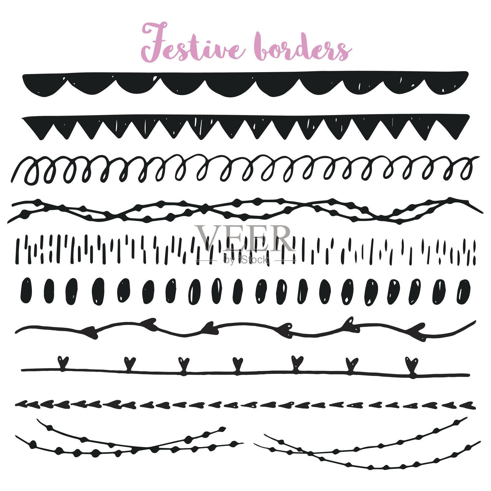 手绘节日边界收藏。完美的时尚服饰插画图片素材