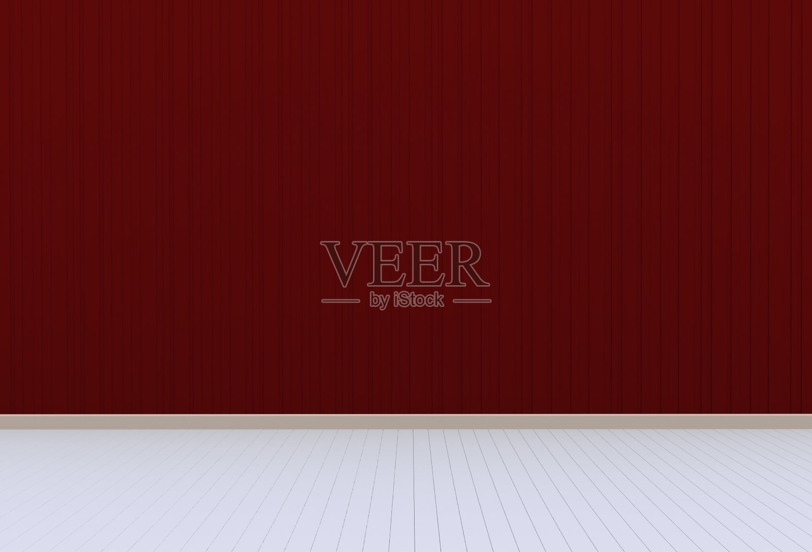 空房间,红色墙壁,木地板,3D渲染插画图片素材