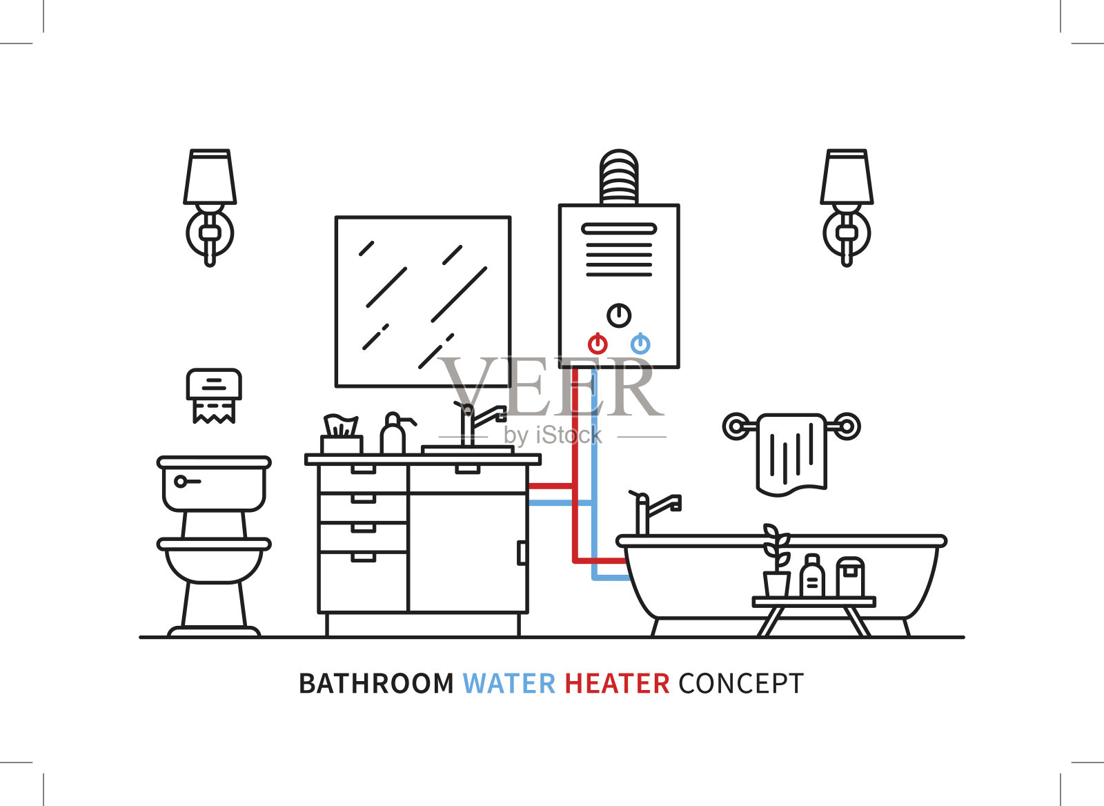 浴室热水器间歇泉矢量插图插画图片素材