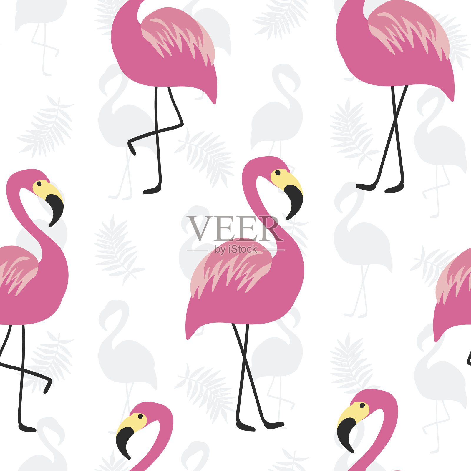 美丽的无缝图案与粉红色火烈鸟插画图片素材