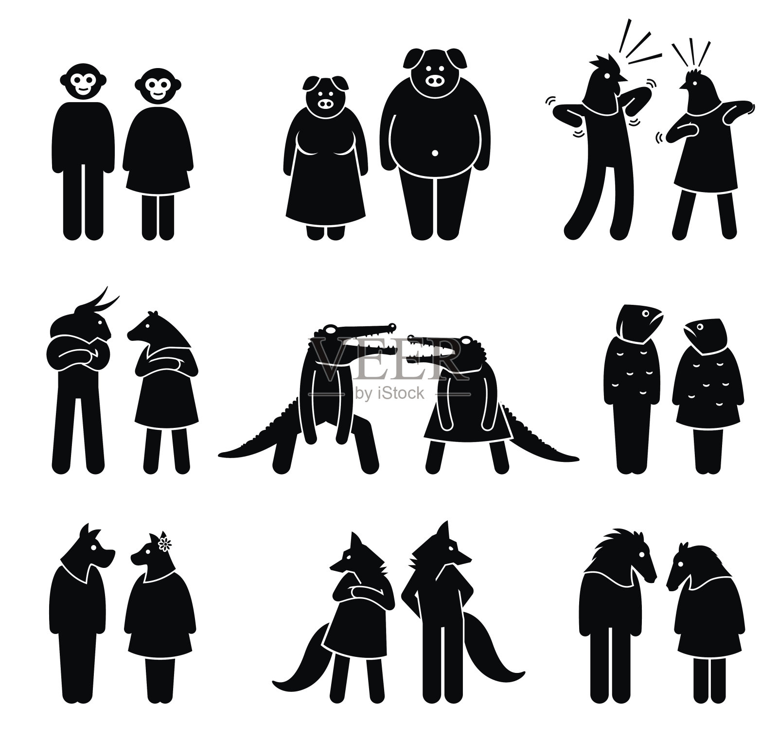 拟人化的男性和女性角色。插画图片素材