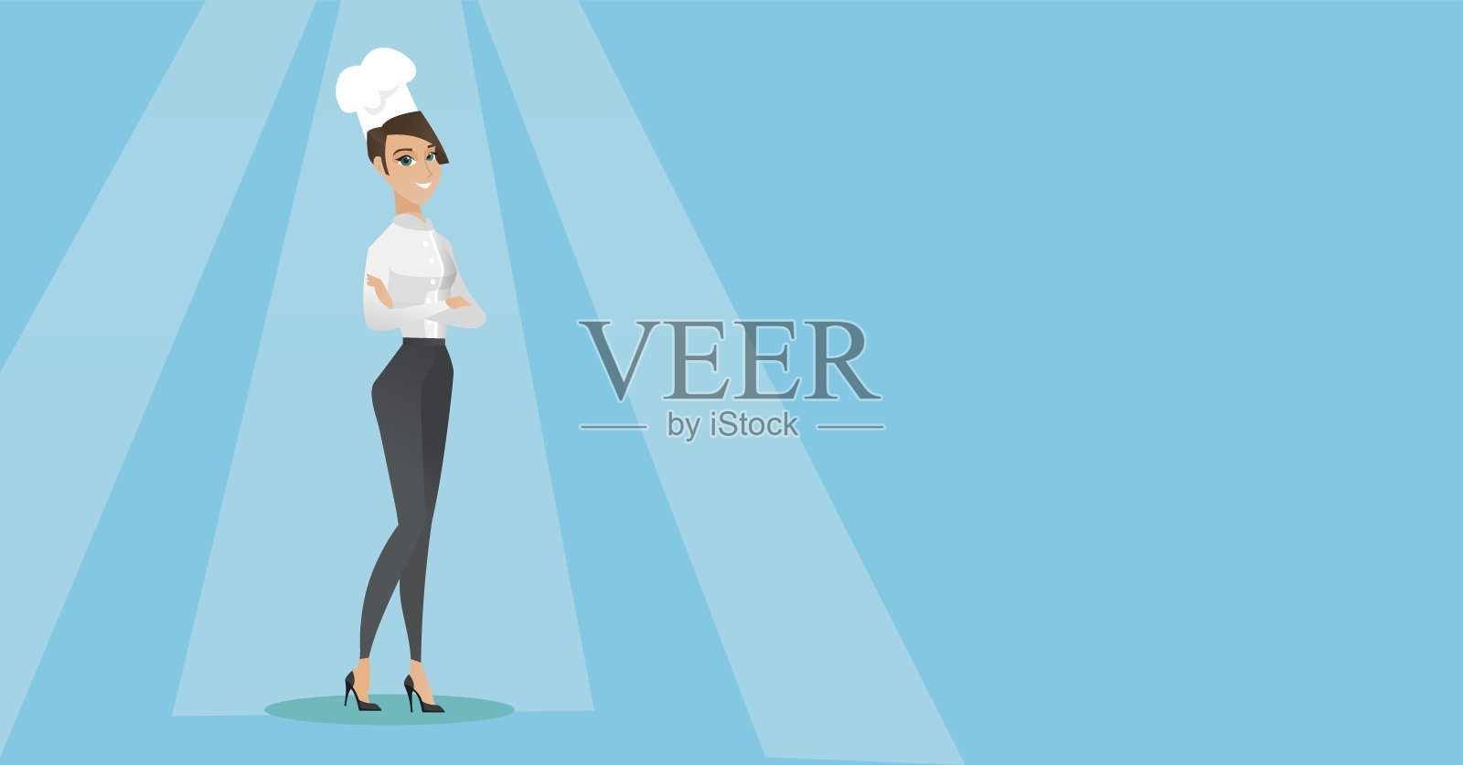 自信的女厨师长双臂交叉插画图片素材