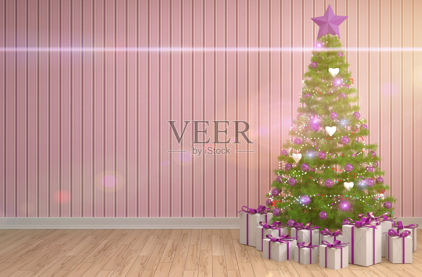 客厅里装饰的圣诞树。三维演示照片摄影图片