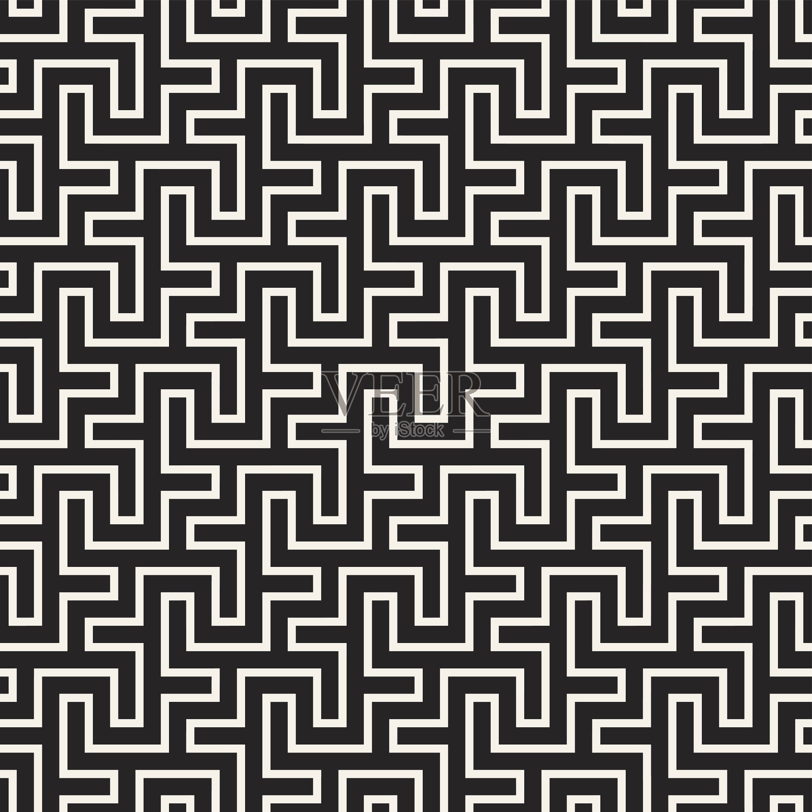 迷宫纠结的线条当代图形。矢量无缝黑白模式。插画图片素材