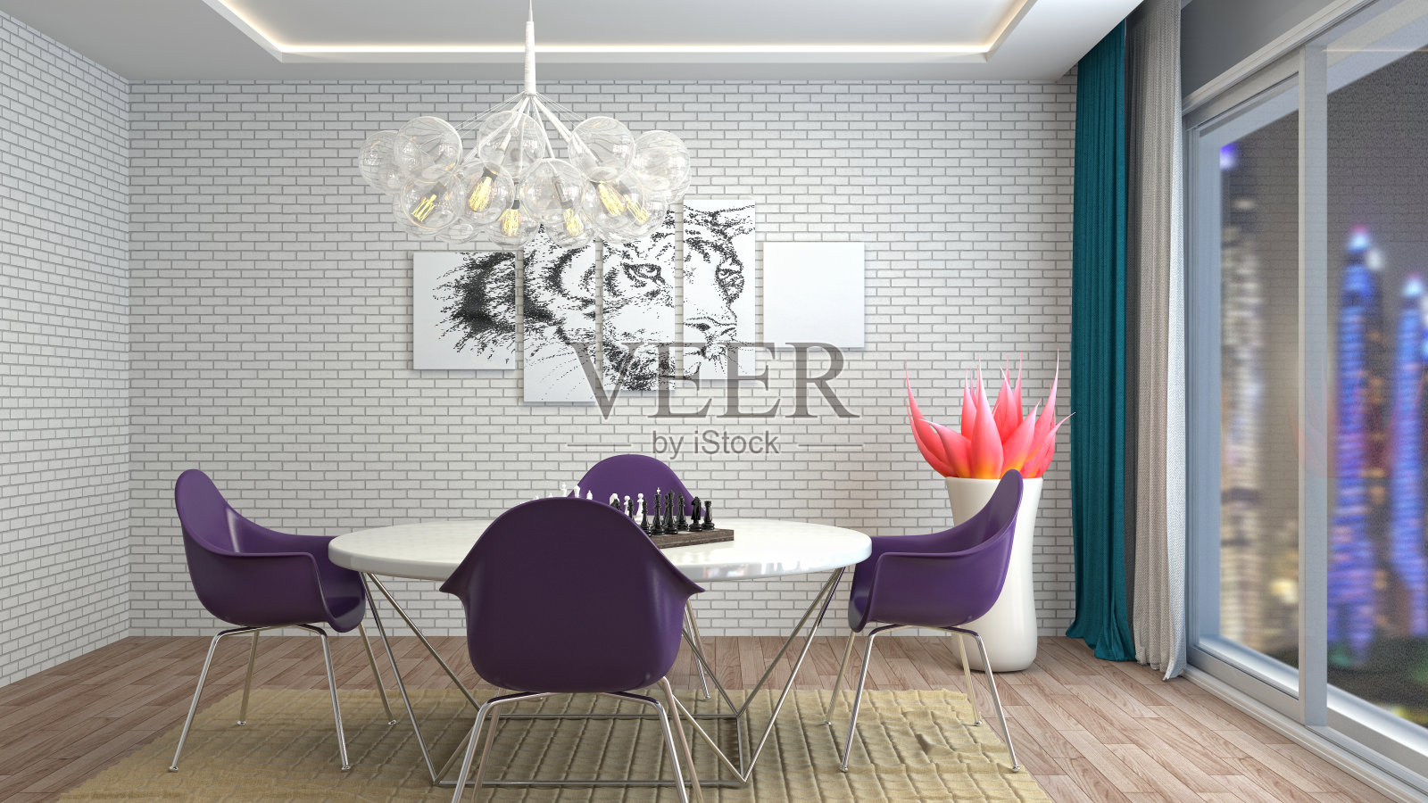 室内用餐区。三维演示照片摄影图片