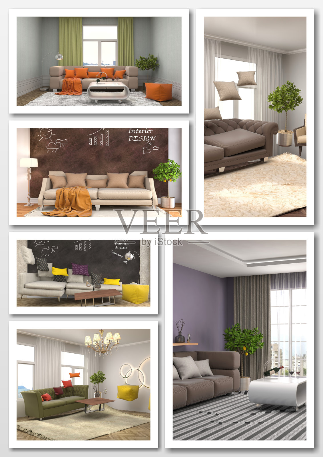 现代家居室内拼贴画。三维演示照片摄影图片