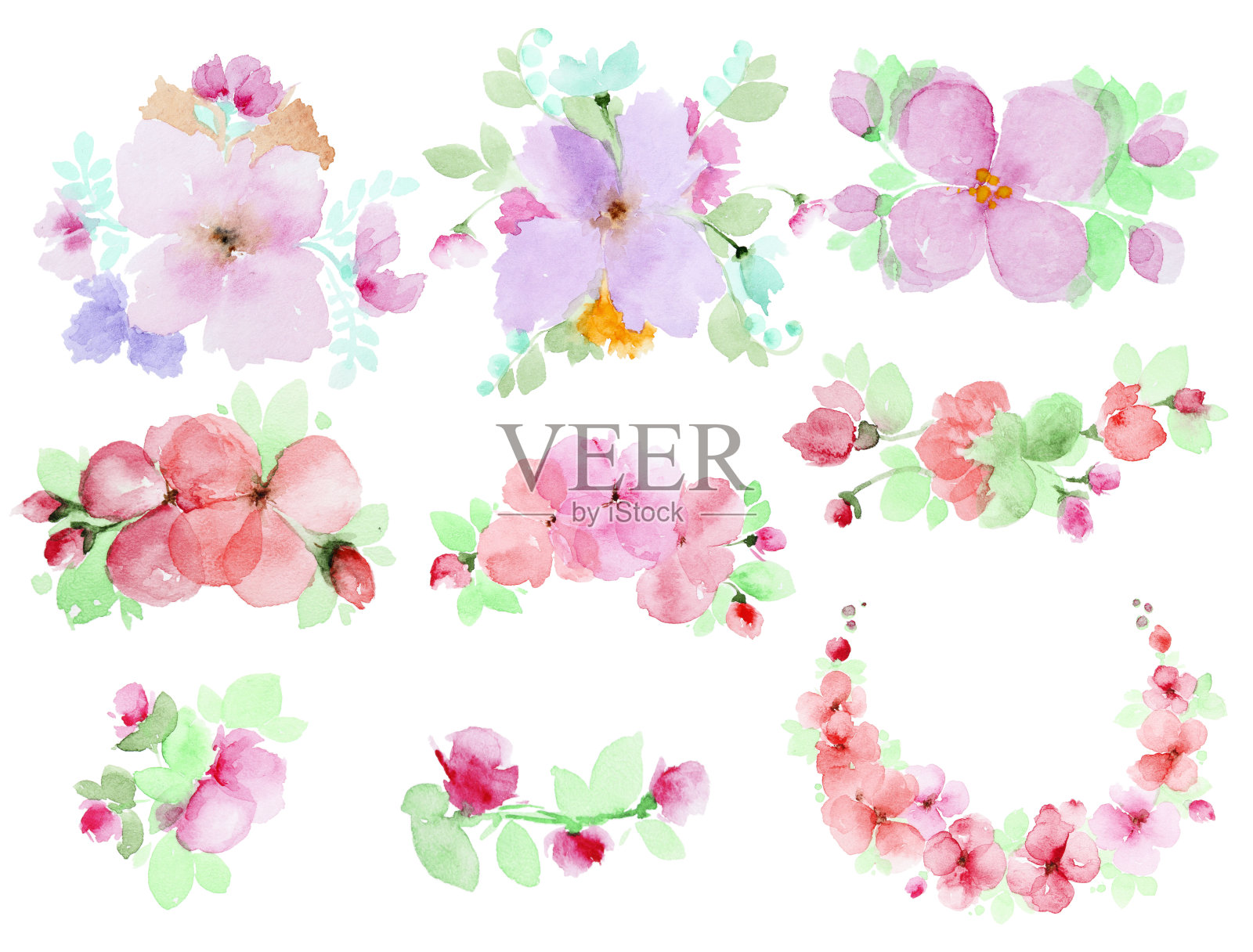 水彩花组插画图片素材